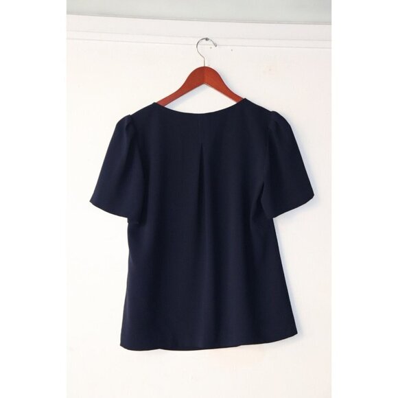 Trina Turk Women's Small Indigo Blue Blouse V-Neck Crepe Short Sleeve Shirt $198 - Picture 6 of 6